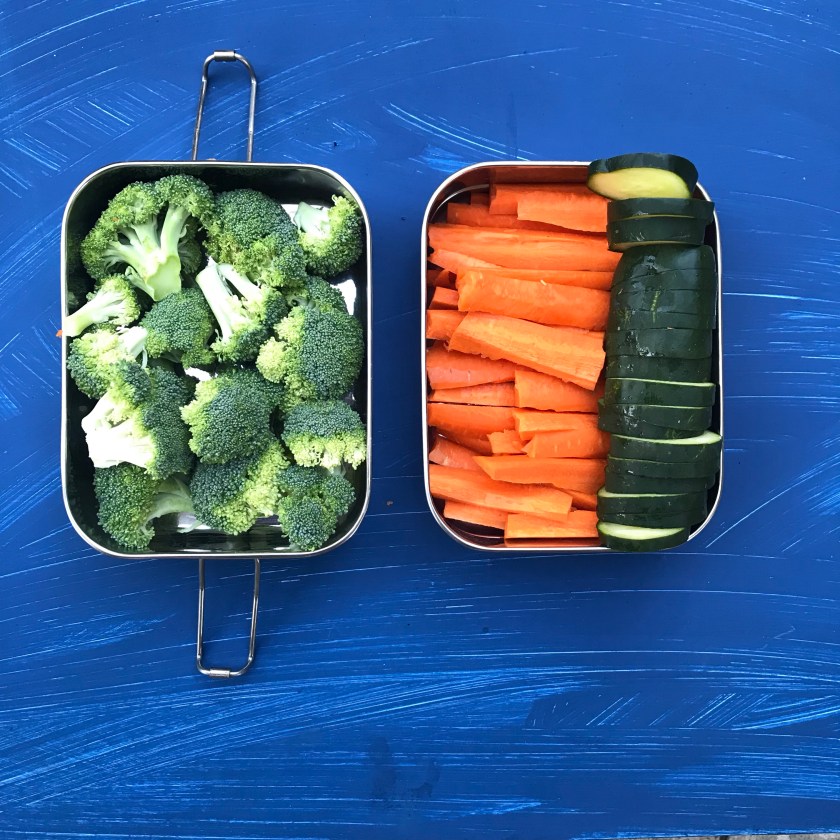 Broccoli, slice carrots and cucumbers